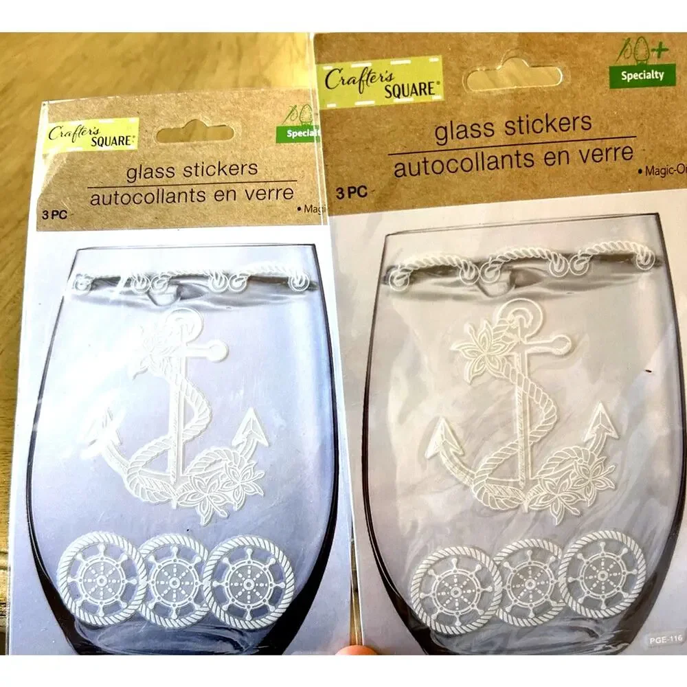 2 NEW Nautical Anchor Sail White DECALS 4” NIP Glass Stickers Wine Cocktail
